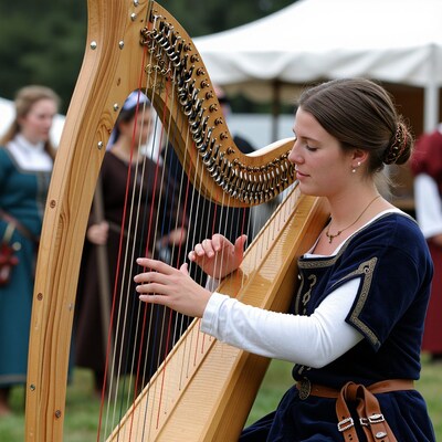 Woman playing Celtic harp