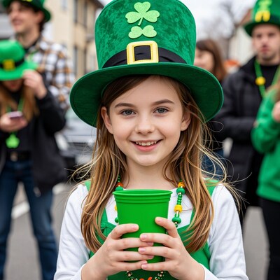 Girl in green leprechaun hat