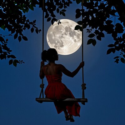 Woman on Swing Silhouette Moon