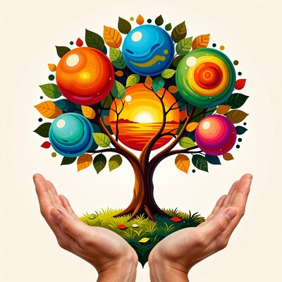 Hands holding vibrant tree of life