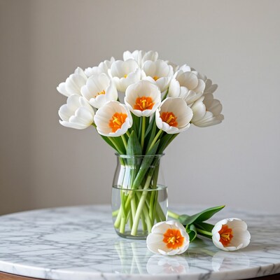 White Tulips in Glass Vase