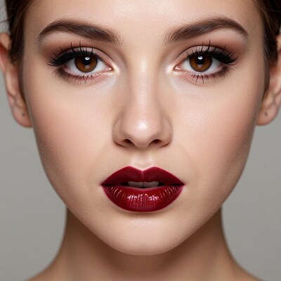 Woman with dark red lipstick