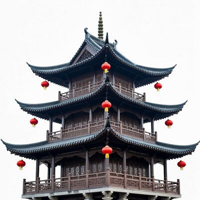 Chinese Pagoda with Red Lanterns