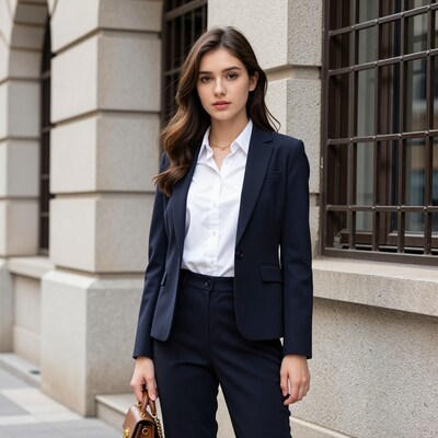 Professional Woman in Navy Suit