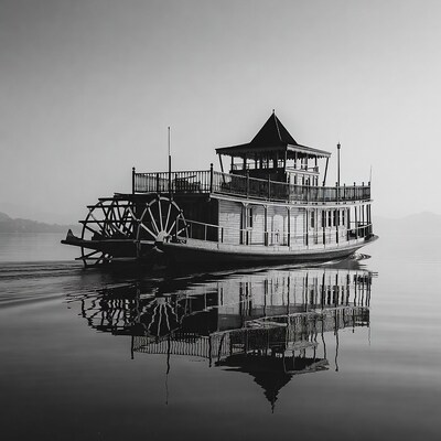 Paddlewheel Steamboat on Lake