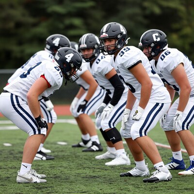 High School Football Players in Stance