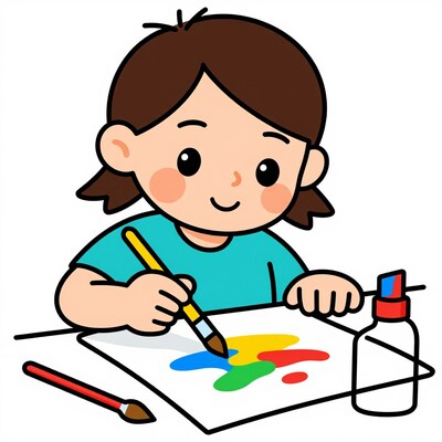 Girl painting with colors
