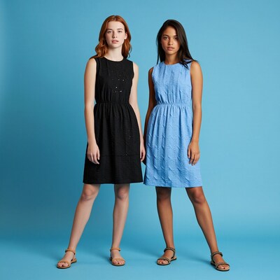 Two teen girls in black and blue dresses