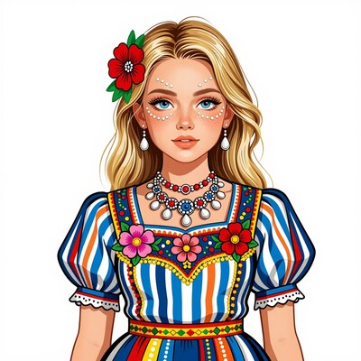 Blonde Woman in Traditional Folk Dress