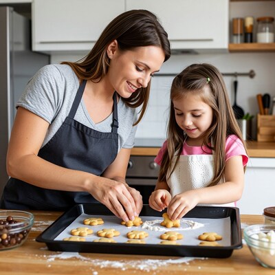 Mother and daughter baking cookies