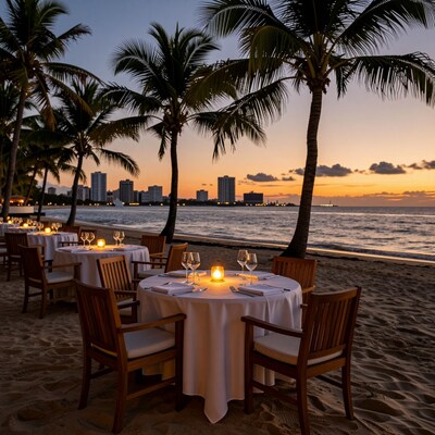 Beach Dinner Setup at Sunset