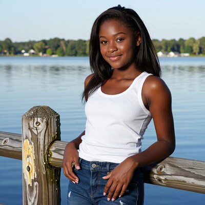 Young Black Woman by Lake