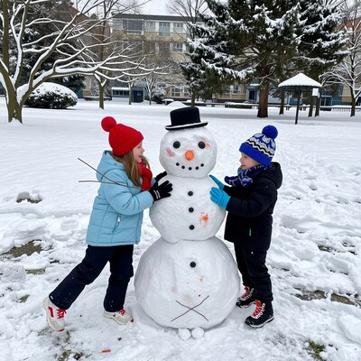 Kids Building Snowman