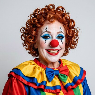 Woman clown with red curly hair
