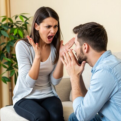 Angry Woman Yelling at Man