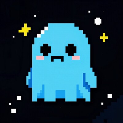Cute Blue Ghost Pixel Art