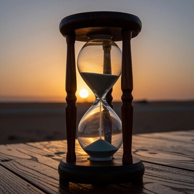 Hourglass on Beach at Sunset