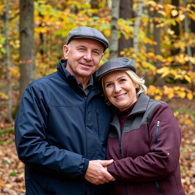 Elderly couple in autumn forest