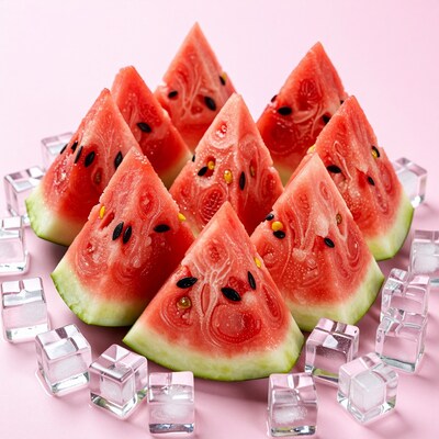 Watermelon slices with ice cubes