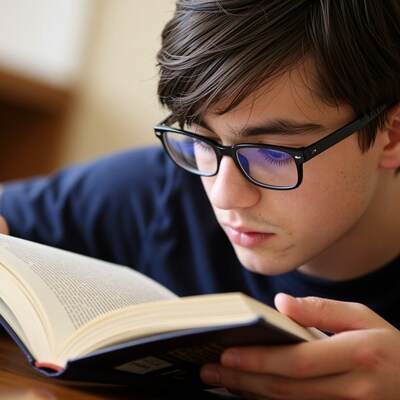 Teen boy reading book