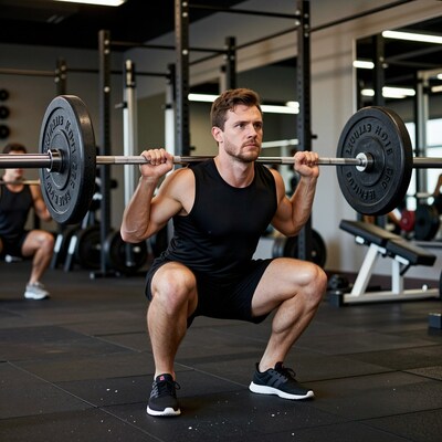 Man Squatting with Barbell