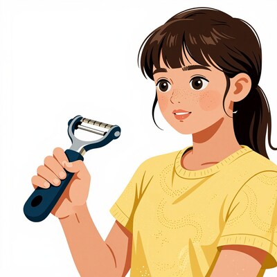 Girl holding vegetable peeler