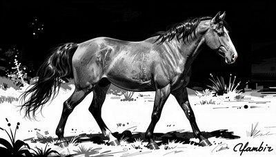 Black and White Horse Illustration