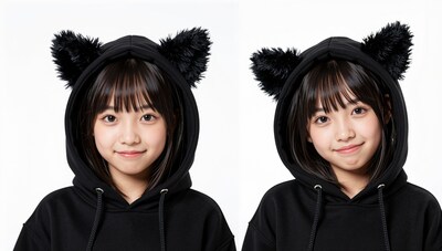 Asian girl in black cat ear hoodie