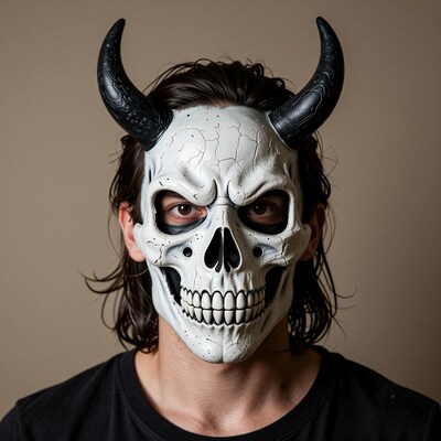 Man in Skull Demon Mask