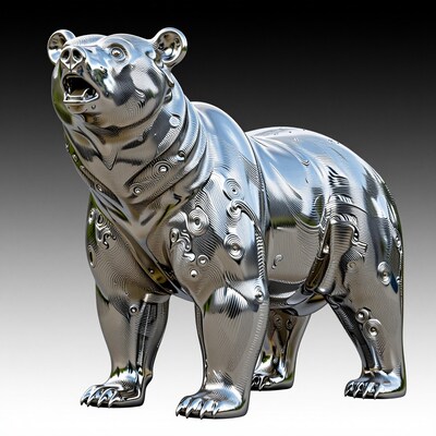 Silver Metal Bear Statue