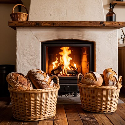 Bread Baskets by Cozy Fireplace