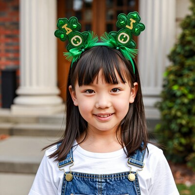Young Asian girl in St Patrick's Day headband
