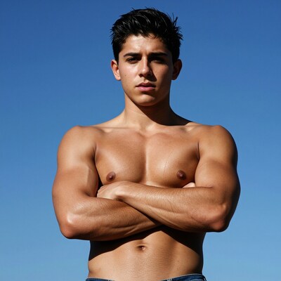 Shirtless muscular young man