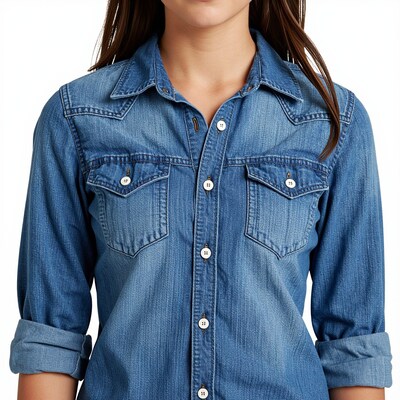 Woman in Blue Denim Shirt