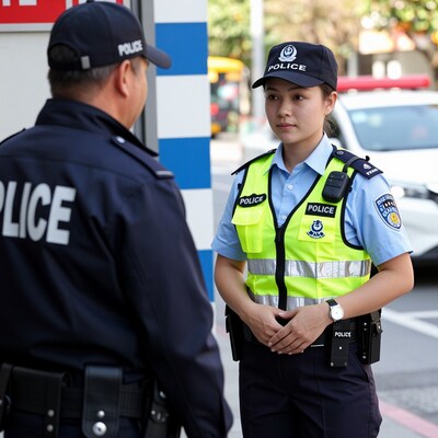 Female Police Officer Talking to Male Colleague