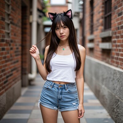 Asian girl with cat ears
