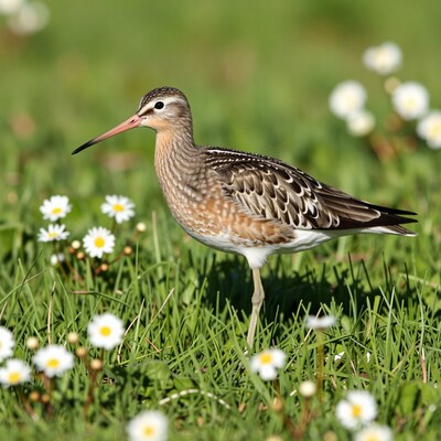 Bar-tailed Godwit in Grass