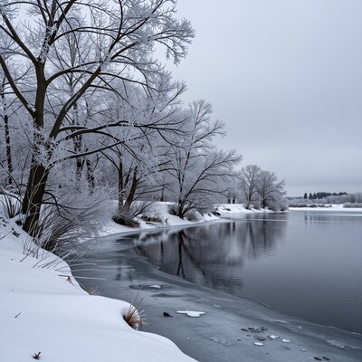Snowy Winter Lake Landscape