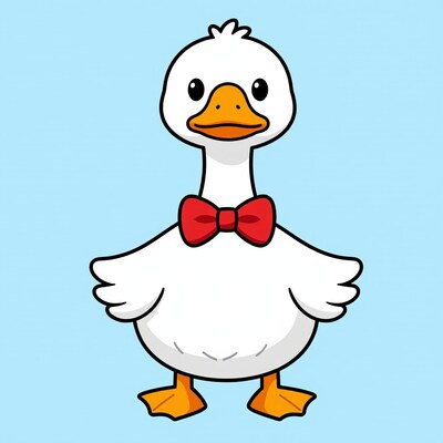Cartoon Duck with Red Bow Tie