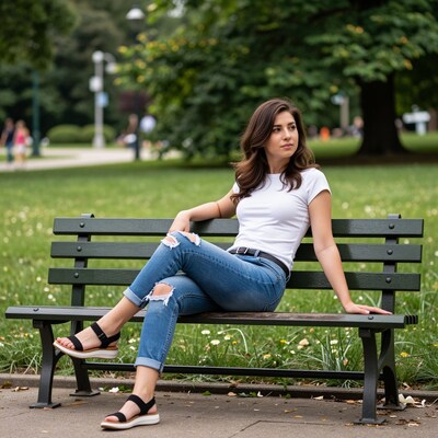 Woman Sitting on Park Bench