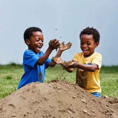 Two boys playing with dirt