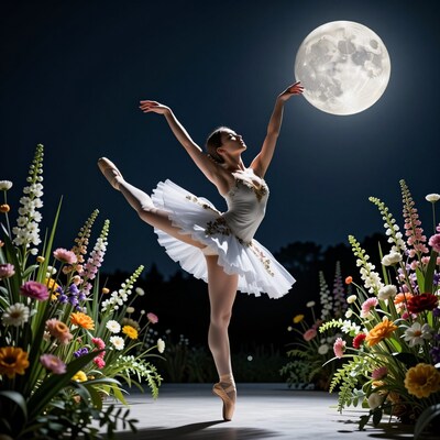 Ballerina Dancing Under Full Moon