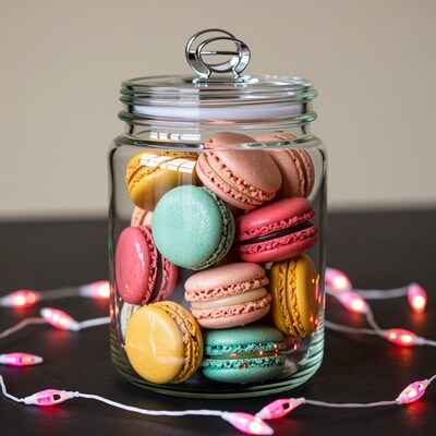Colorful Macarons in Glass Jar