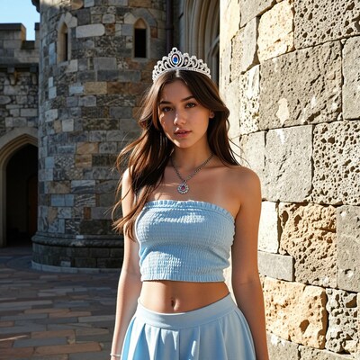 Young woman in tiara at castle