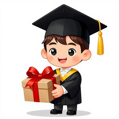 Cartoon boy graduate holding gift