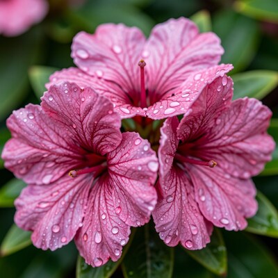 Pink Rhododendron Flowers with Dew