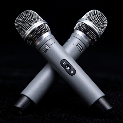Two crossed wireless microphones