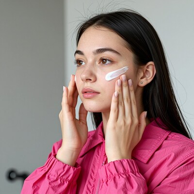 Woman applying face cream