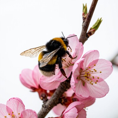 Bumblebee on Pink Blossom