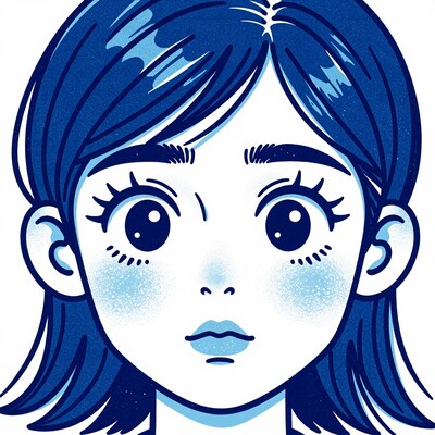 Blue-haired anime girl face